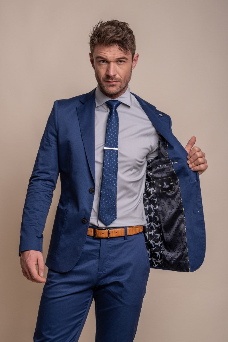 MARIO Electric Blue Men's Cotton Slim Fit Formal Suit
