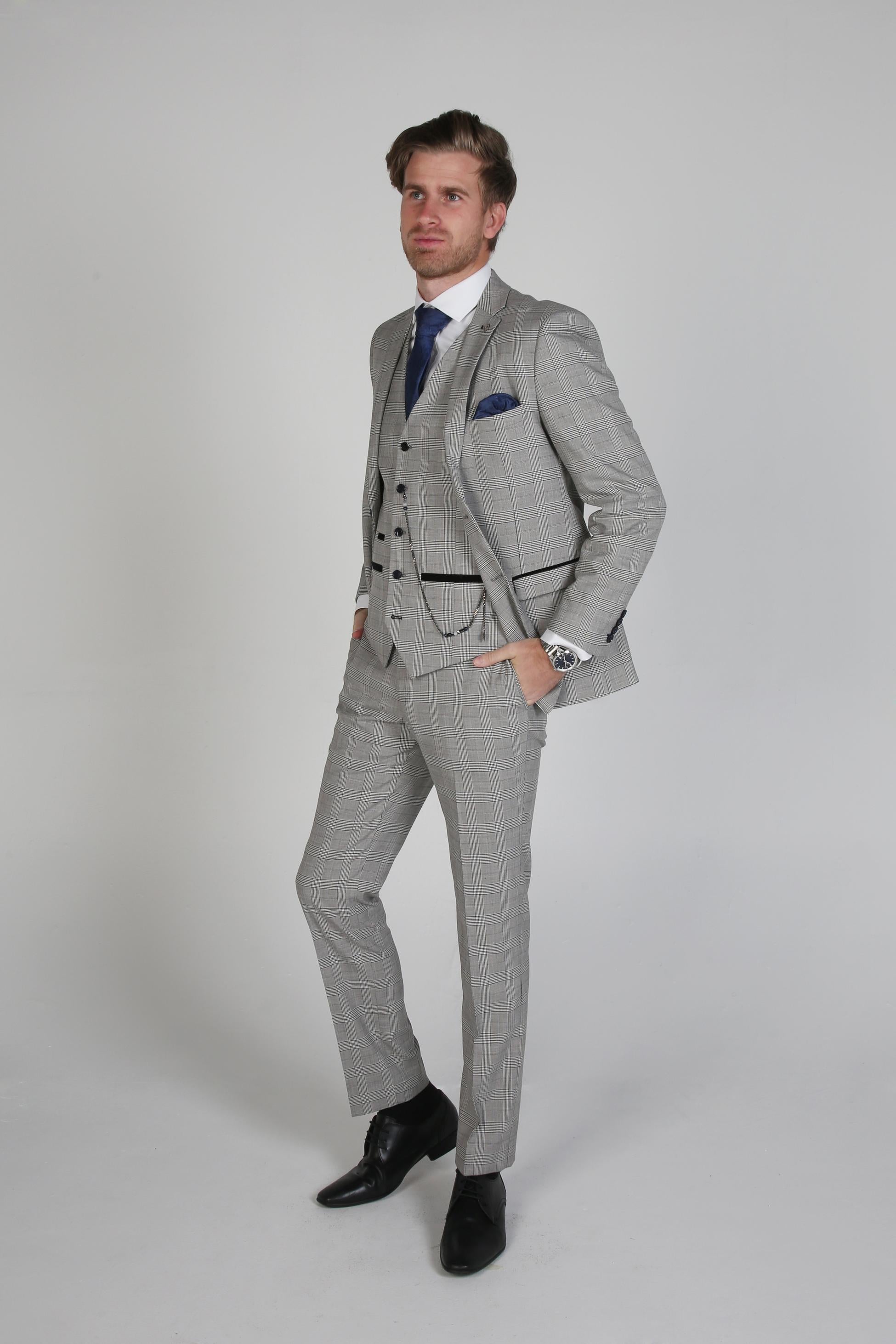 Men's Hugo Graphite Grey Tweed Windowpane Formal Suit