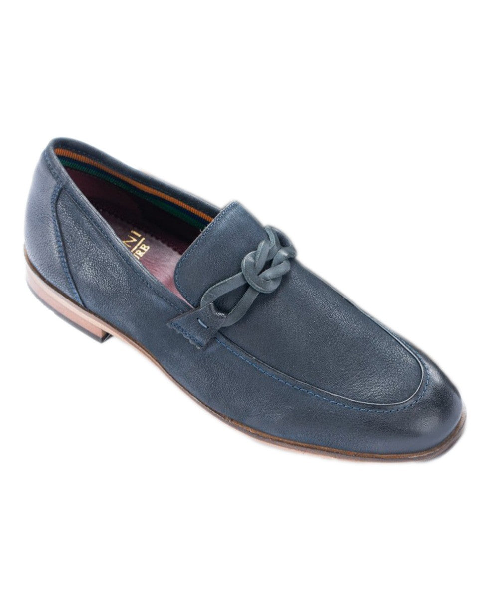 Mens Navy Blue Leather Slip On Horsebit Loafers ARLINGTON