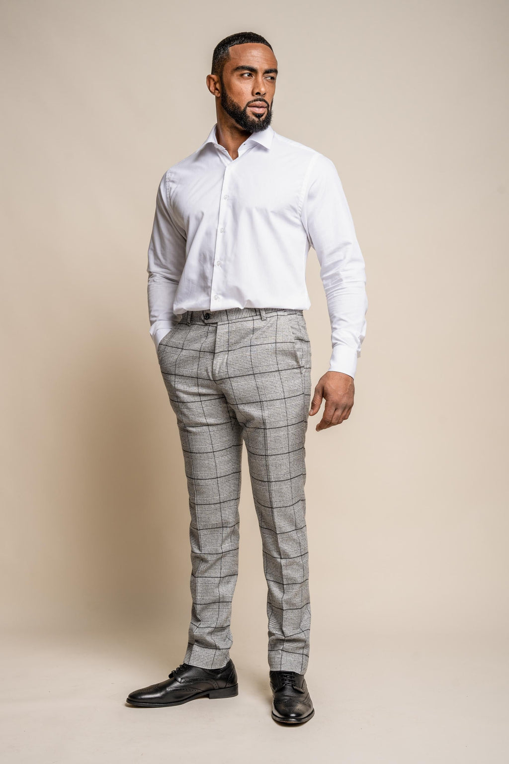 Men's Ghost Platinum Grey Tweed Windowpane Slim Fit Suit