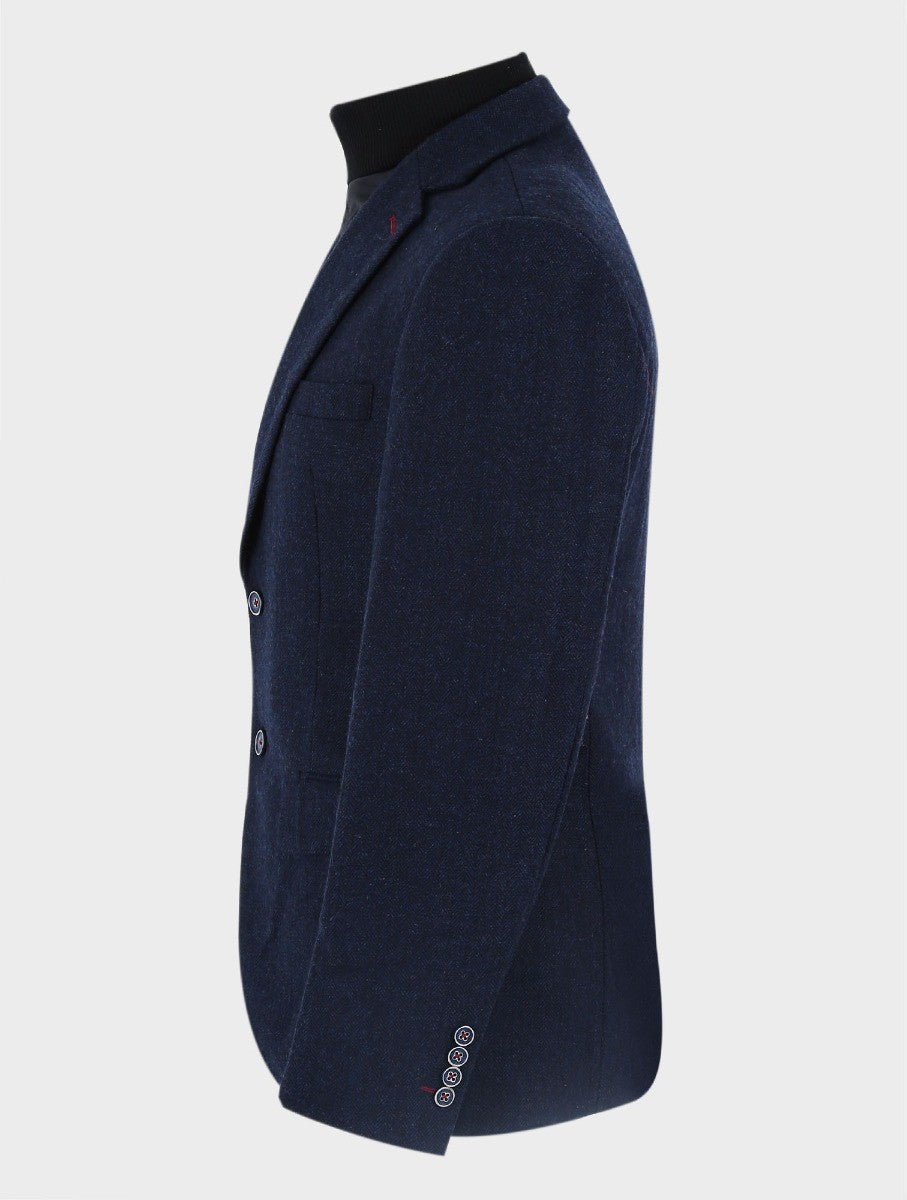Mens Navy Herringbone Coat with Removable Zipper