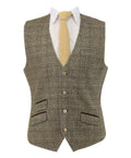 Mens beige tweed windowpane check waistcoat Liam