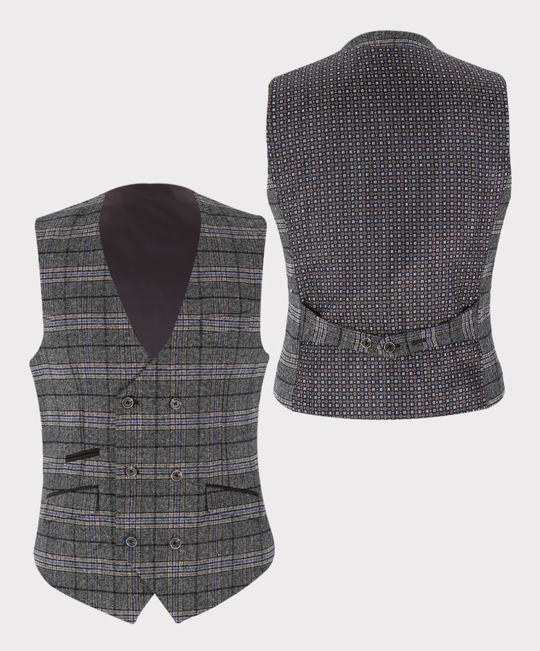 Mens Grey Tailored Fit Tweed Check Waistcoat SEBASTIAN