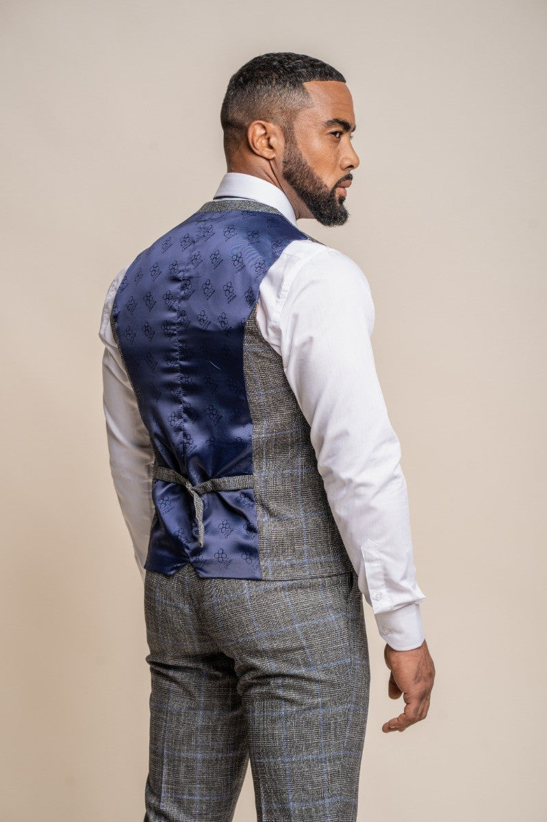 Men's Power Ash Grey Tweed Retro Check Traditional Suit