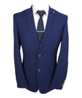 Men's Marcello Navy Blue Check 3-Piece Slim Fit Suit