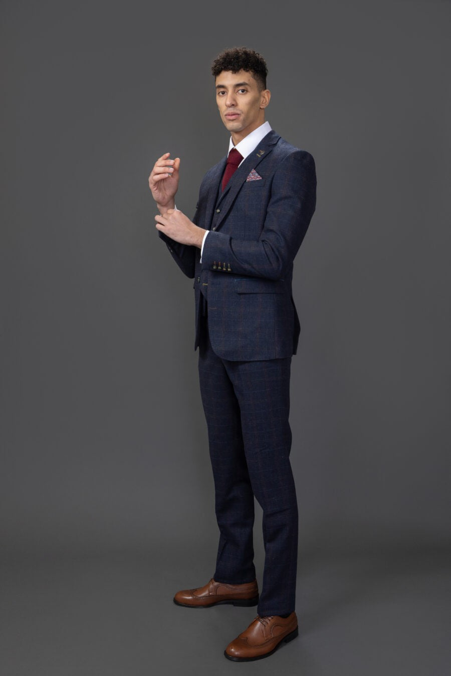 Men's Ryan Deep Navy Tweed Windowpane Tailored Professional Suit