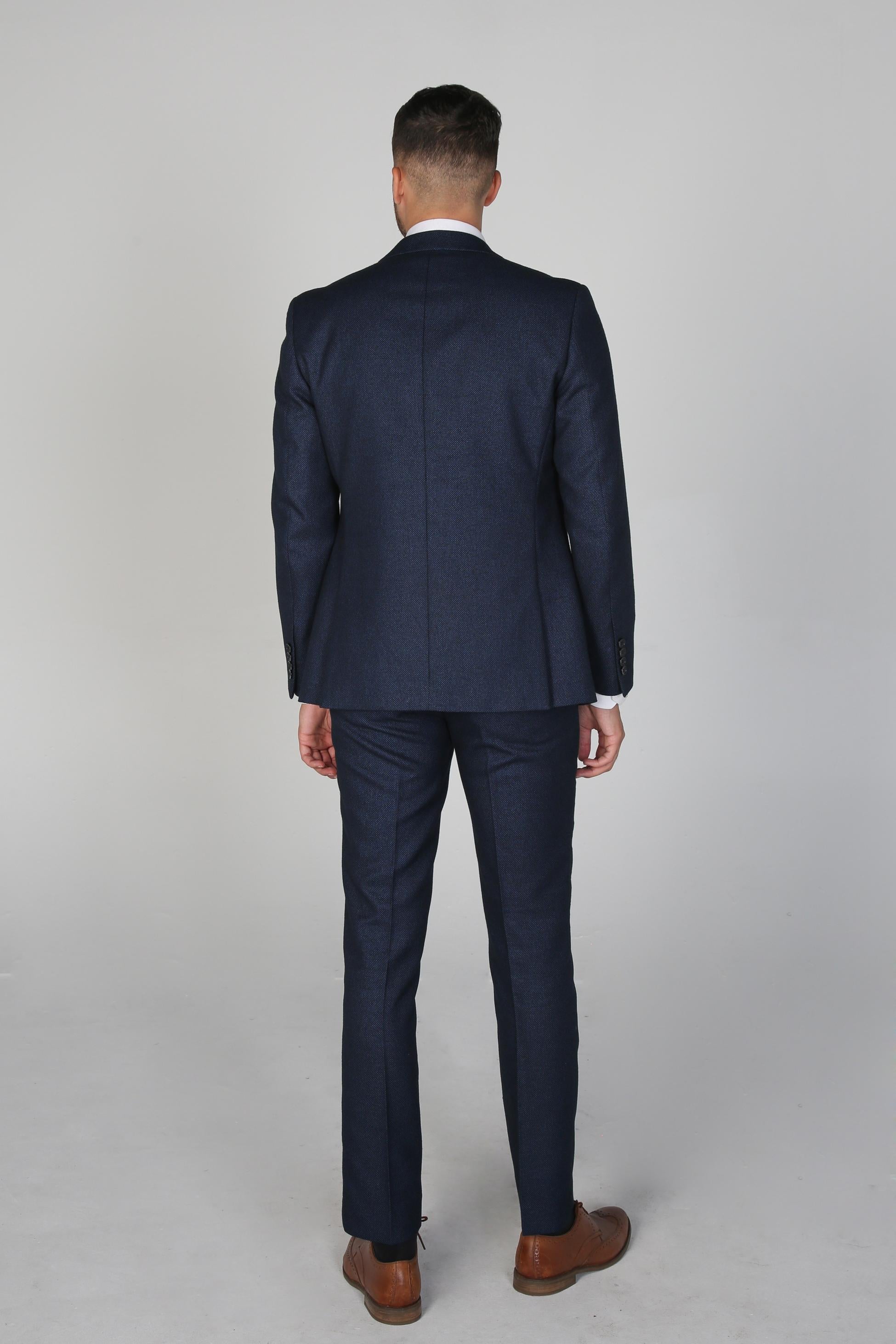 Mens Navy Blue Textured Formal Suit ARTHUR