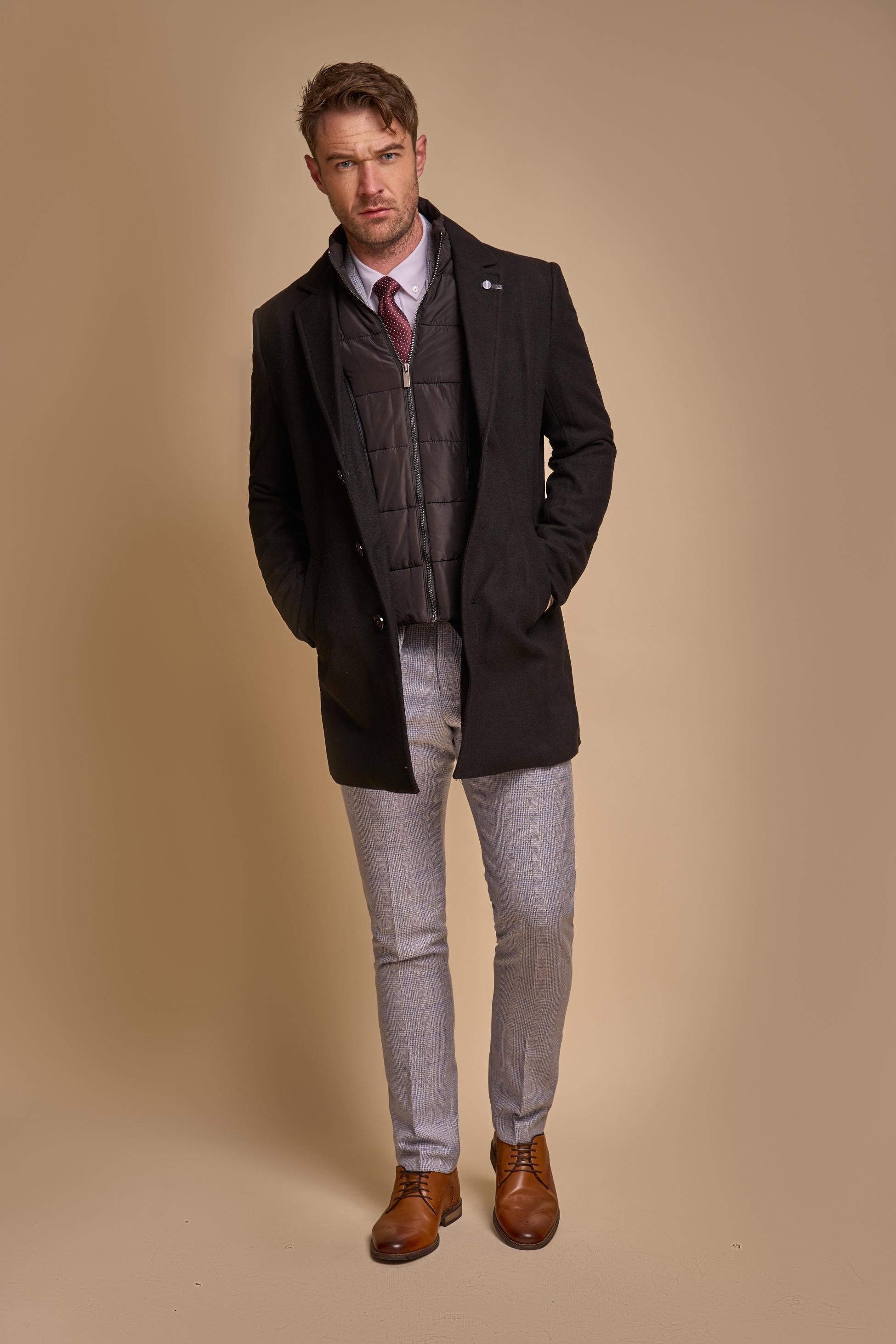 Men's black slim-fit wool-blend coat, SANFORD.