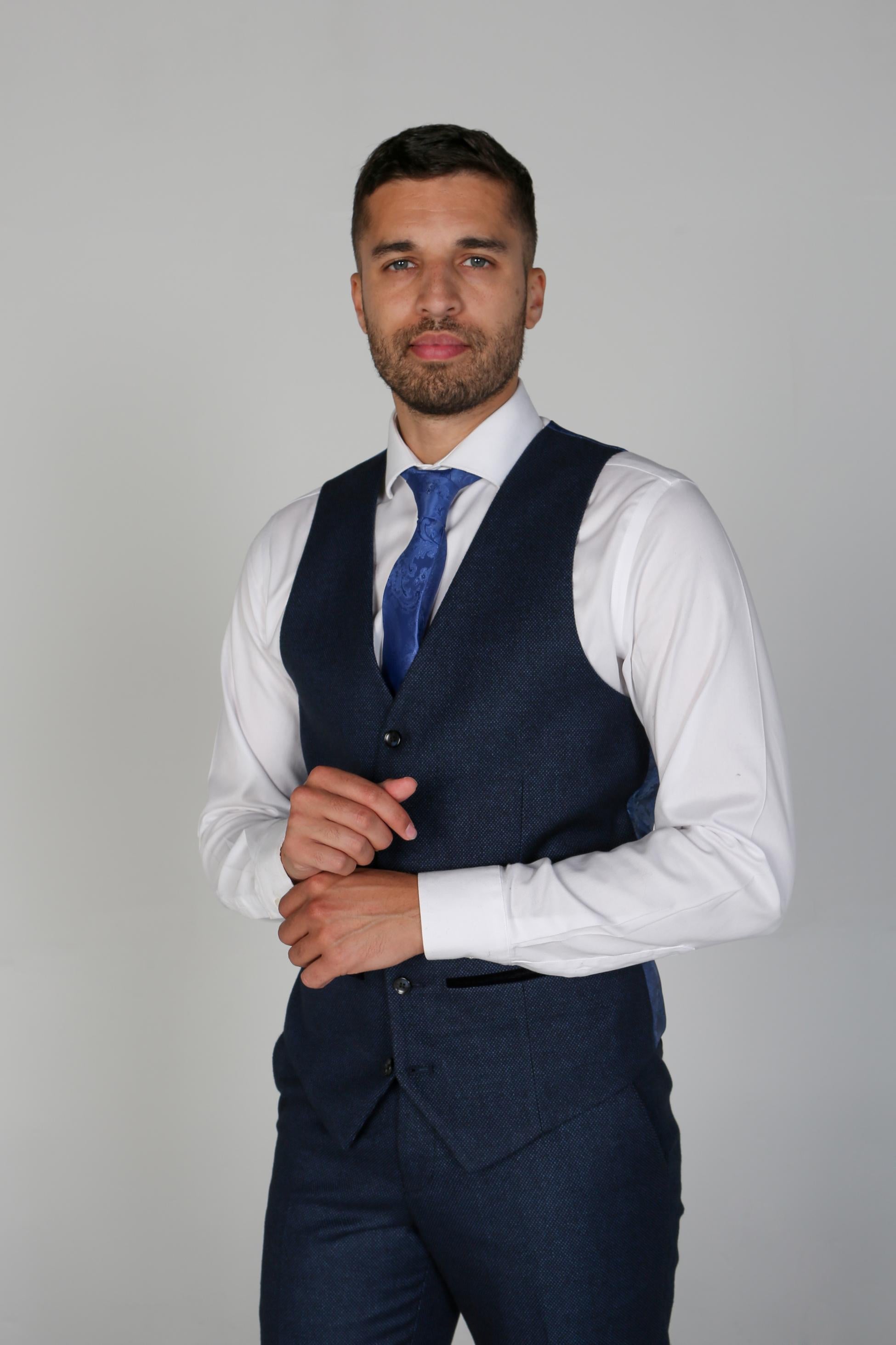 Mens Navy Textured Formal Waistcoat ARTHUR