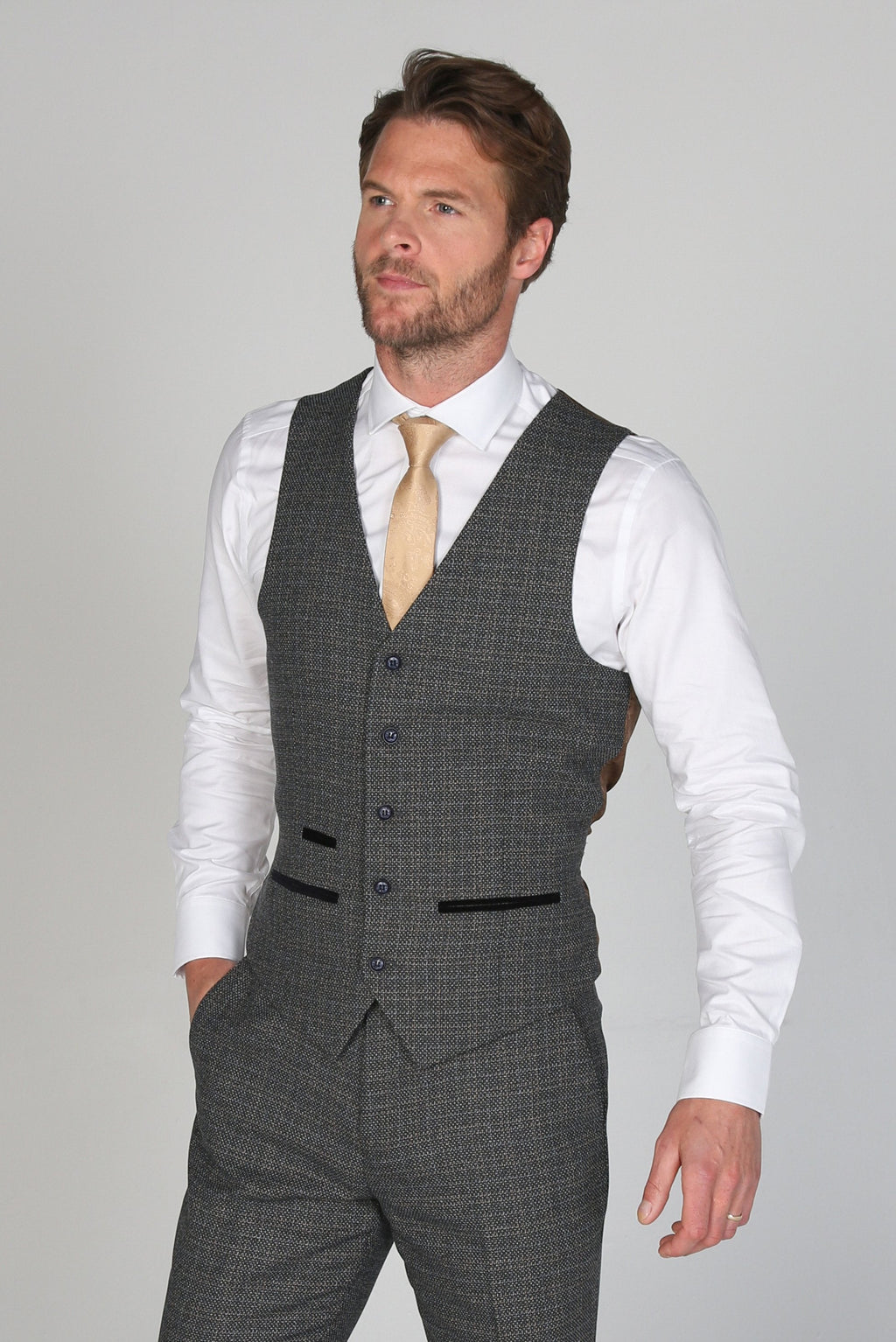 Mens grey tweed like formal waistcoat Ralph