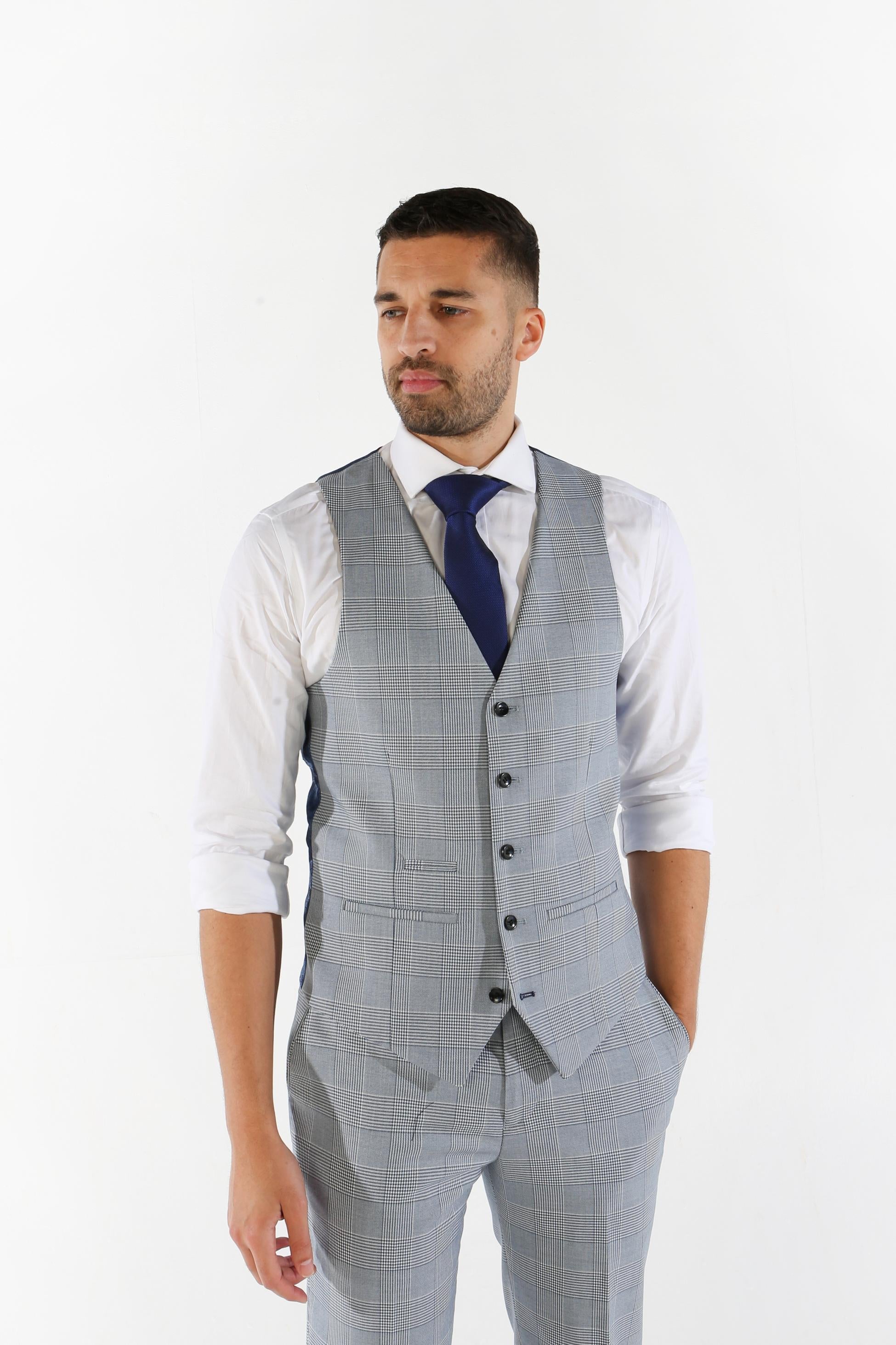 Mens Blue Houndstooth Check Sky Waistcoat MARK
