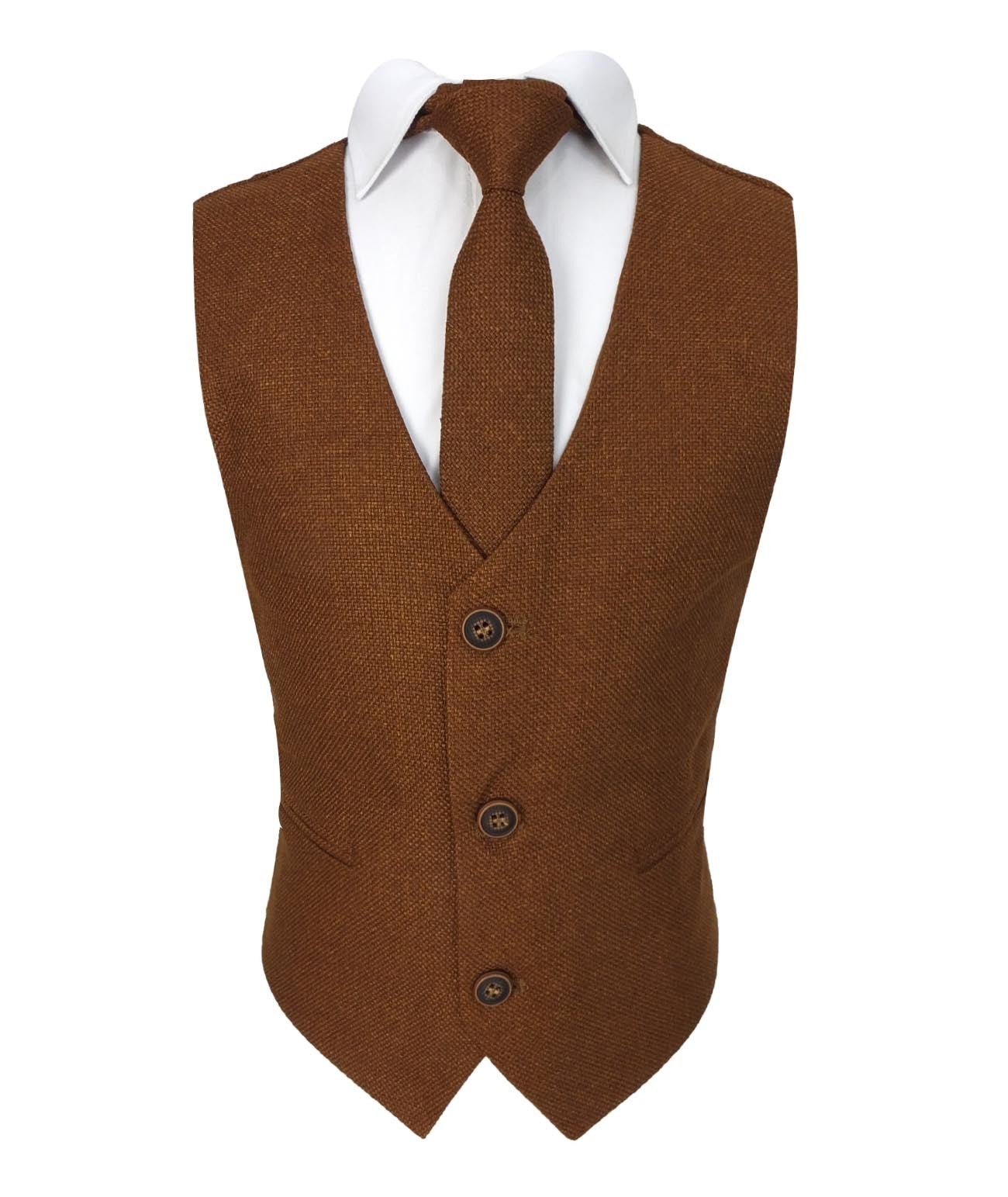 Mens Cinnamon Brown Tweed Waistcoat Set