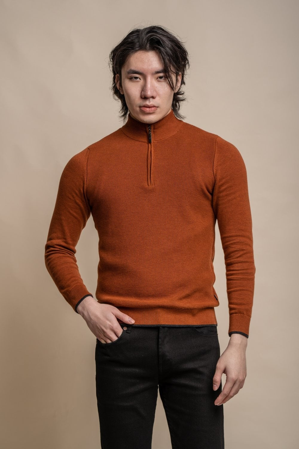 Men’s cotton quarter-zip jumper, smart casual knit