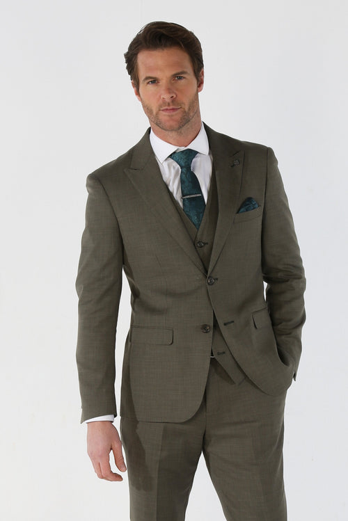 Men's tailored fit plaid sage green suit
