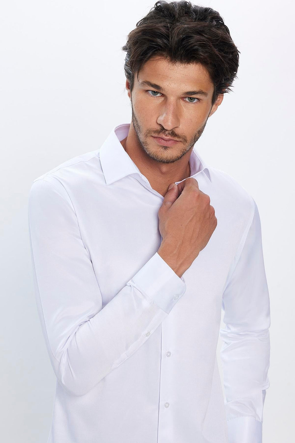 Mens Dimi Dotti White Cotton Blend Slim Fit Dress Shirt