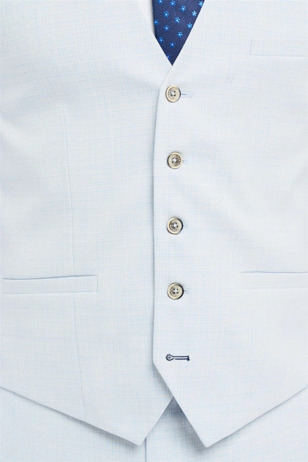 Mens Sky Blue Slim Fit Textured Formal Waistcoat TROPEZ