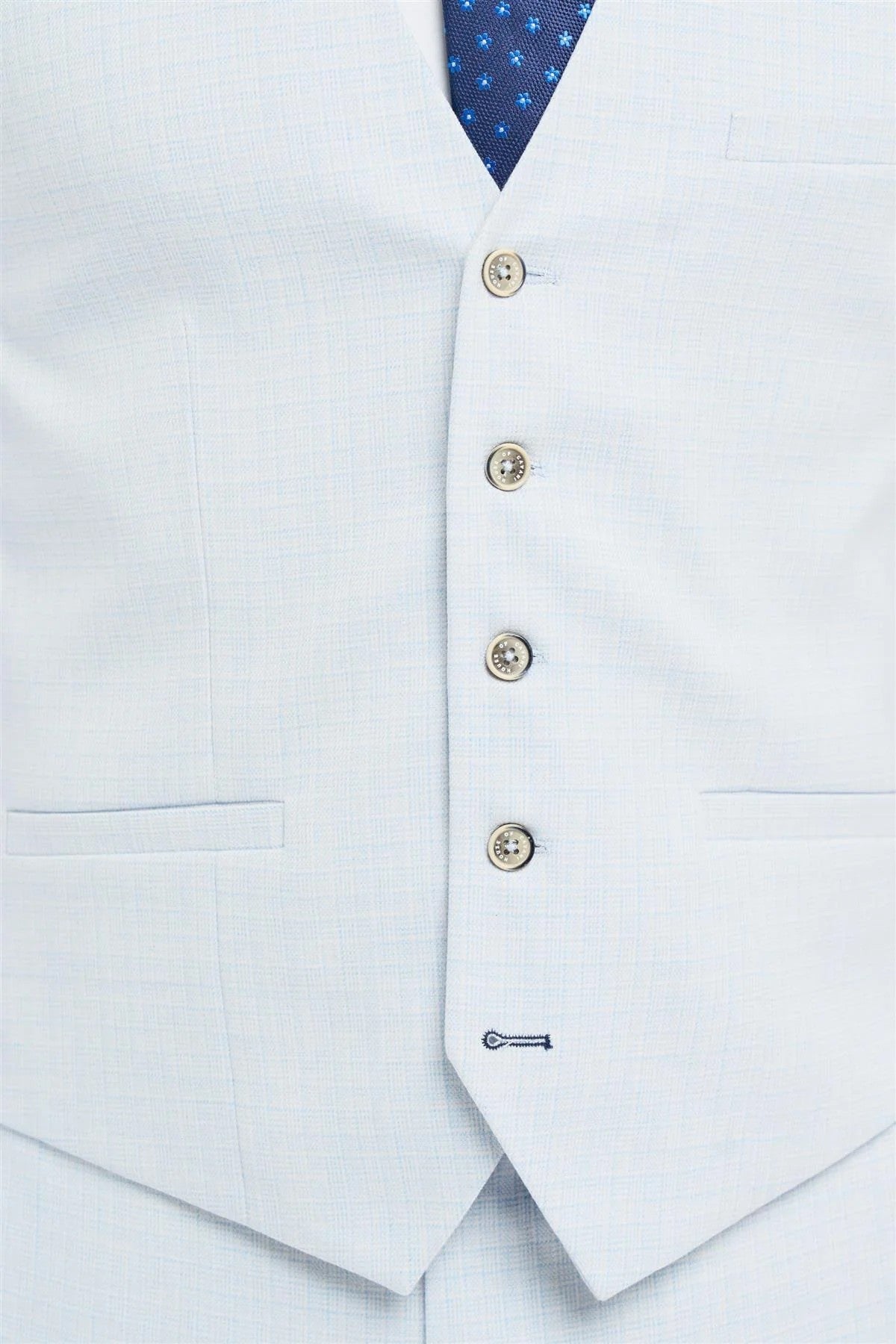 Mens Sky Blue Slim Fit Textured Formal Waistcoat TROPEZ
