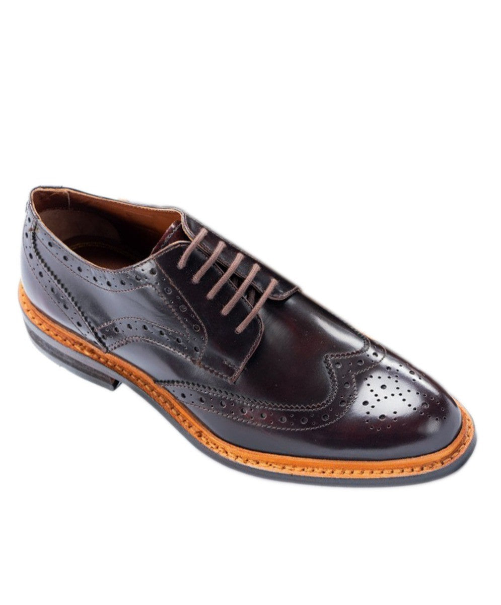 Men's burgundy wingtip brogue lace-up shoes, MERTON.