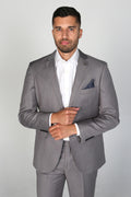 Mens light grey tailored fit formal suit jacket CHARLES classic cut