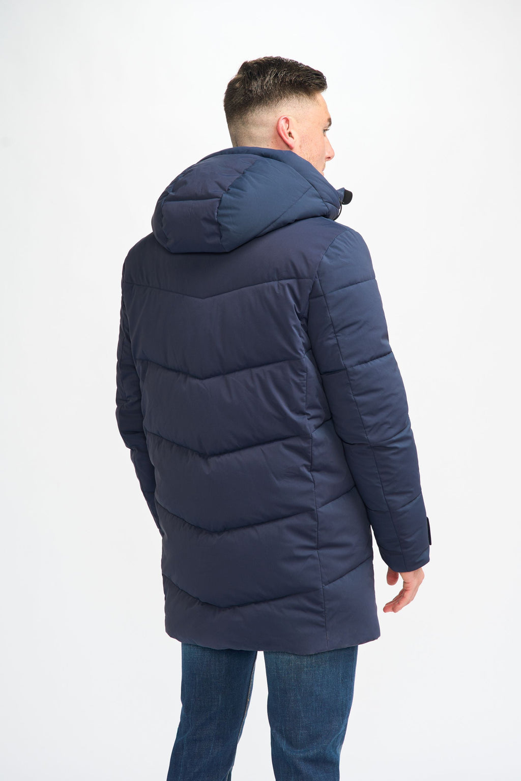 Men's navy blue quilted puffer winter coat, FABINI.