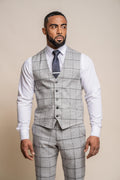 Mens light grey tweed windowpane check waistcoat Ghost