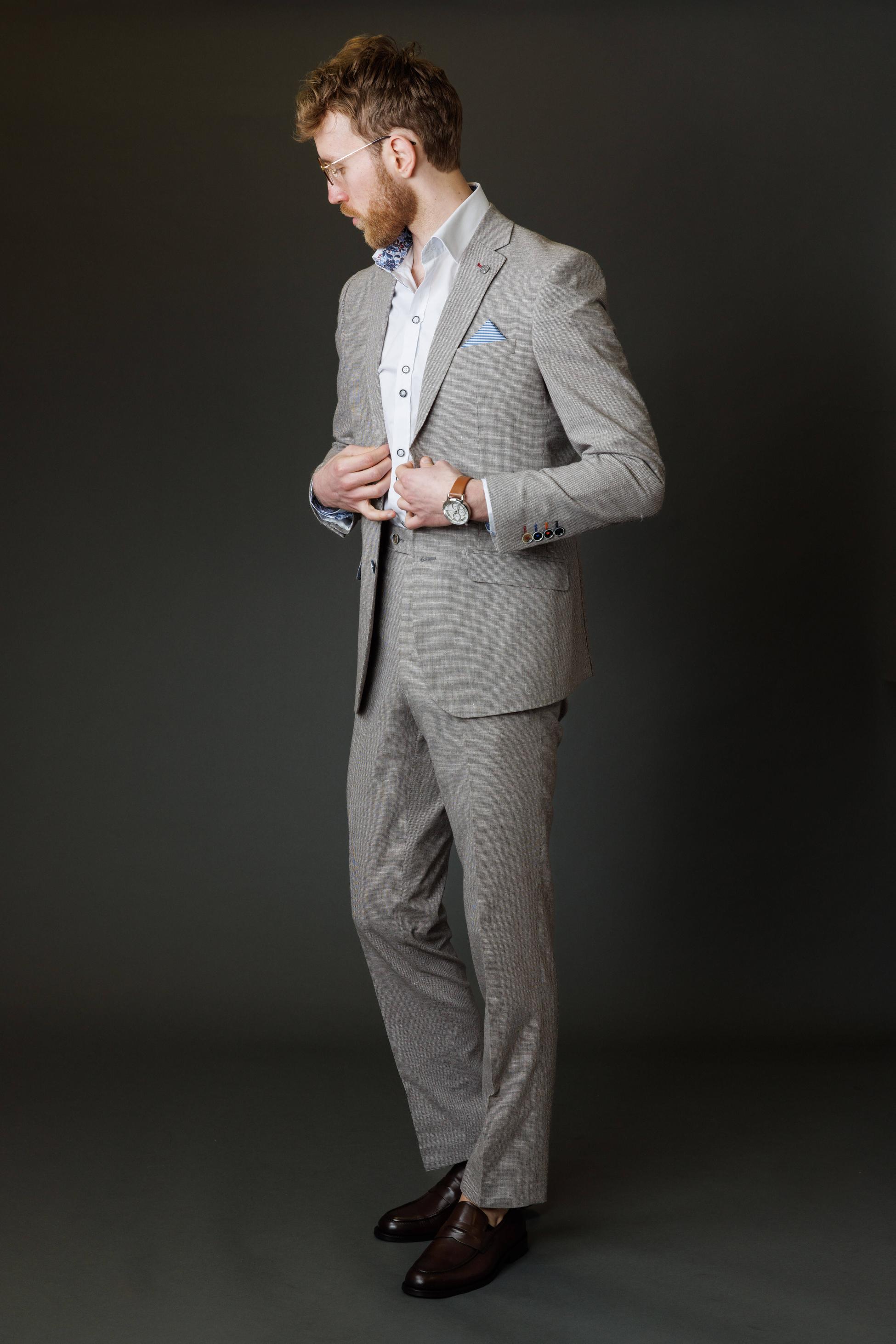 JUDE Light Grey Men's Self Patterned Slim Fit Suit