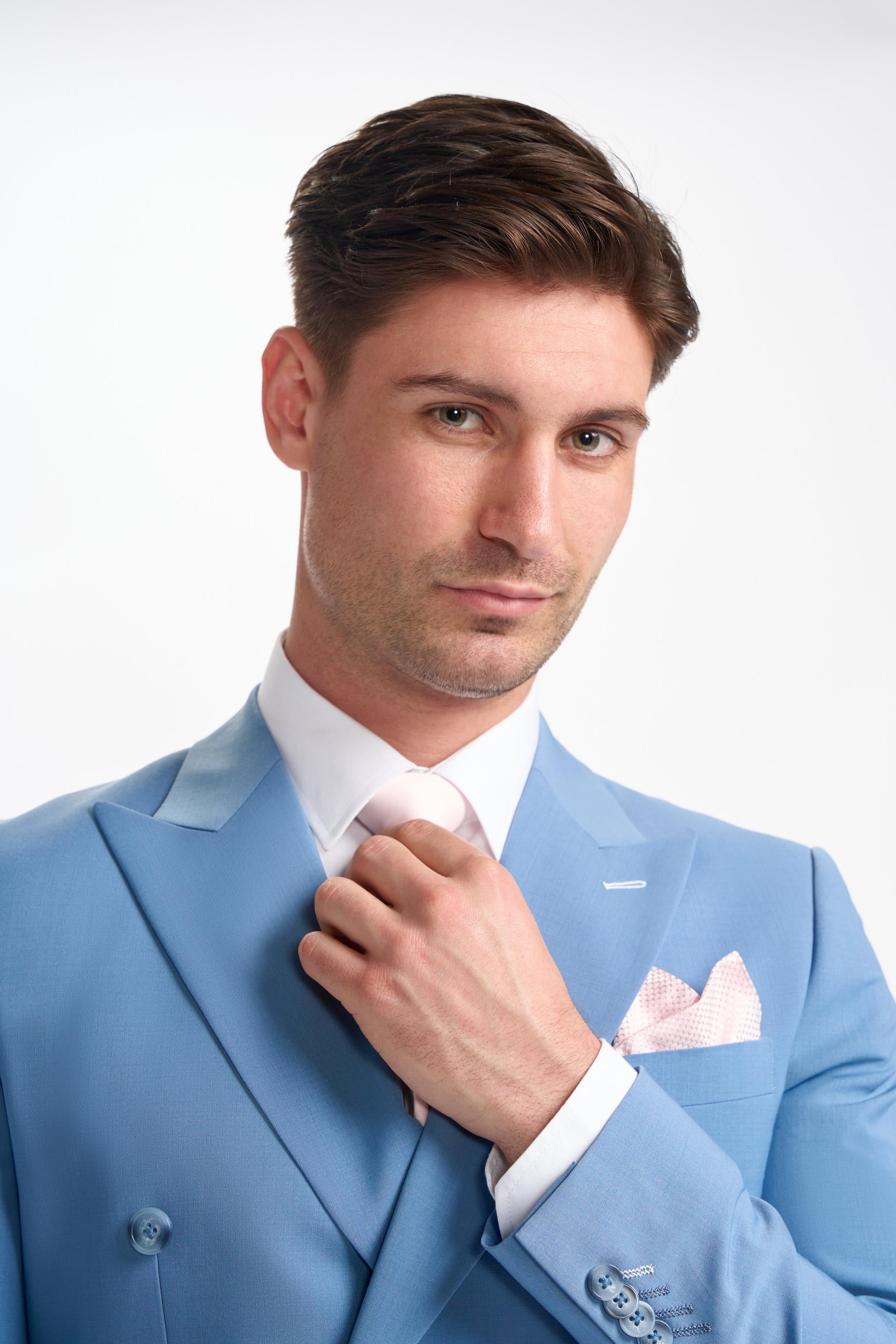 Mens Ocean Blue Wool Blend Double Breasted Suit Jacket BOND