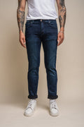 Men's Slim Fit Denim Stretch Jeans - ELLIOT - Dark Indigo Blue