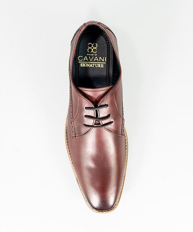 Mens Cherry Red Leather Derby Shoes JOHN