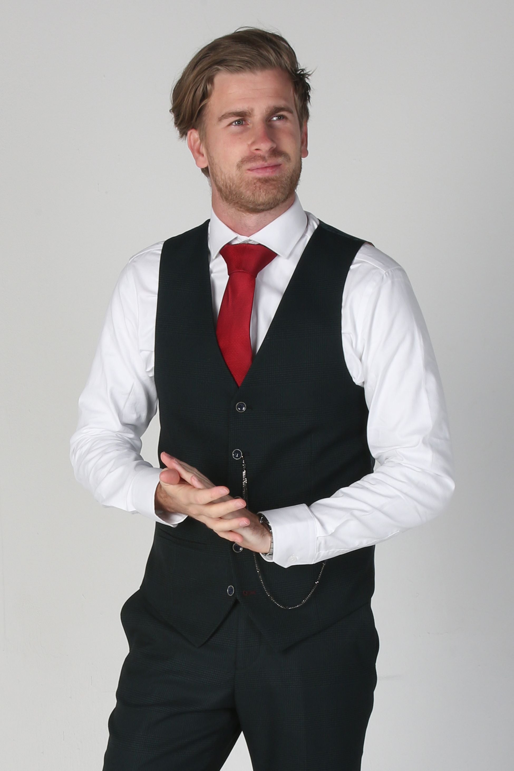 Mens dark green houndstooth tweed check waistcoat Jasper
