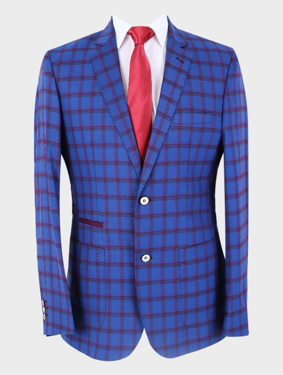 Men's Costello Navy Blue Windowpane Check Slim Fit Blazer