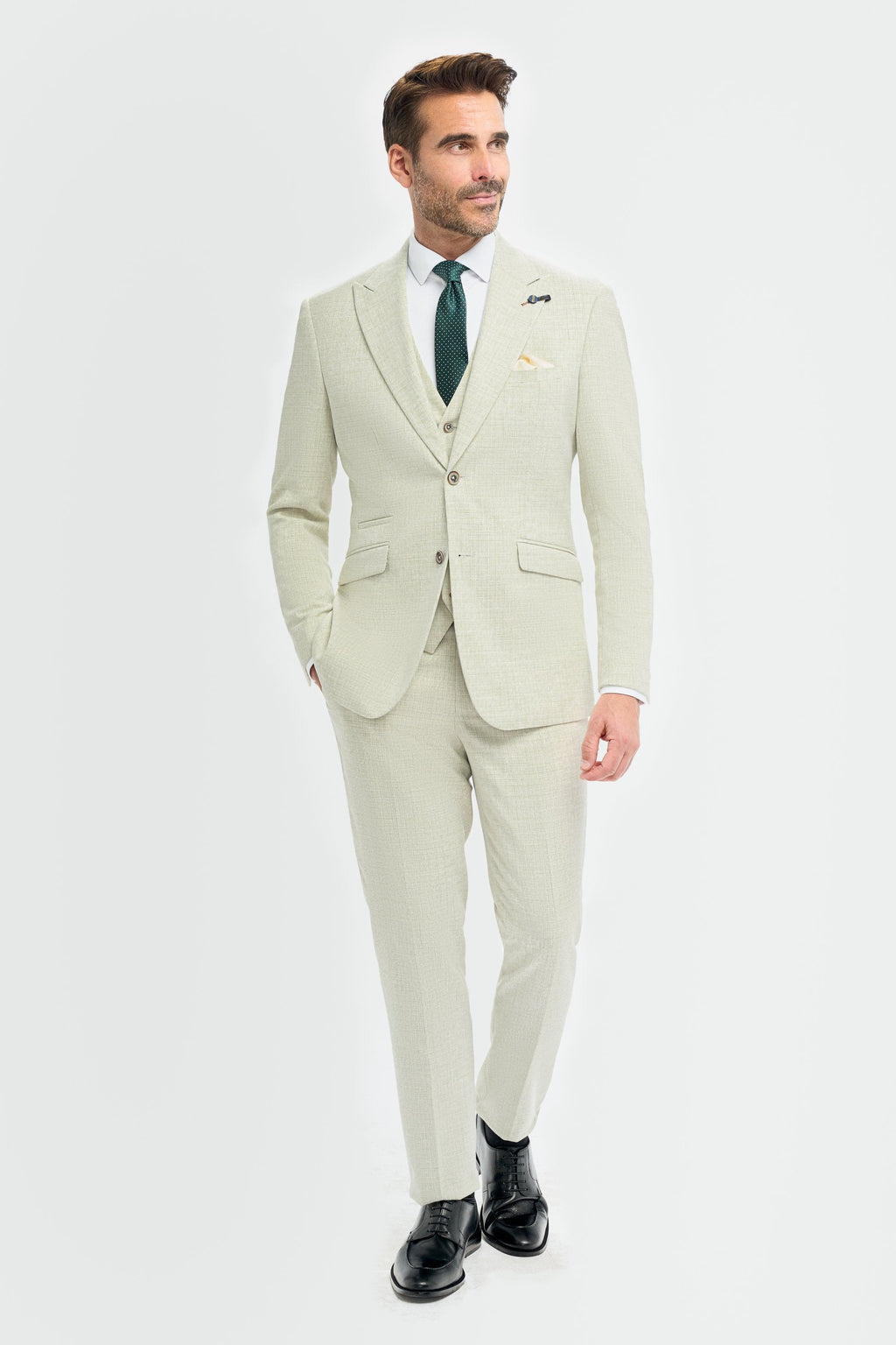 Mens Sage Green 3 Piece Slim Fit Textured Formal Suit TROPEZ