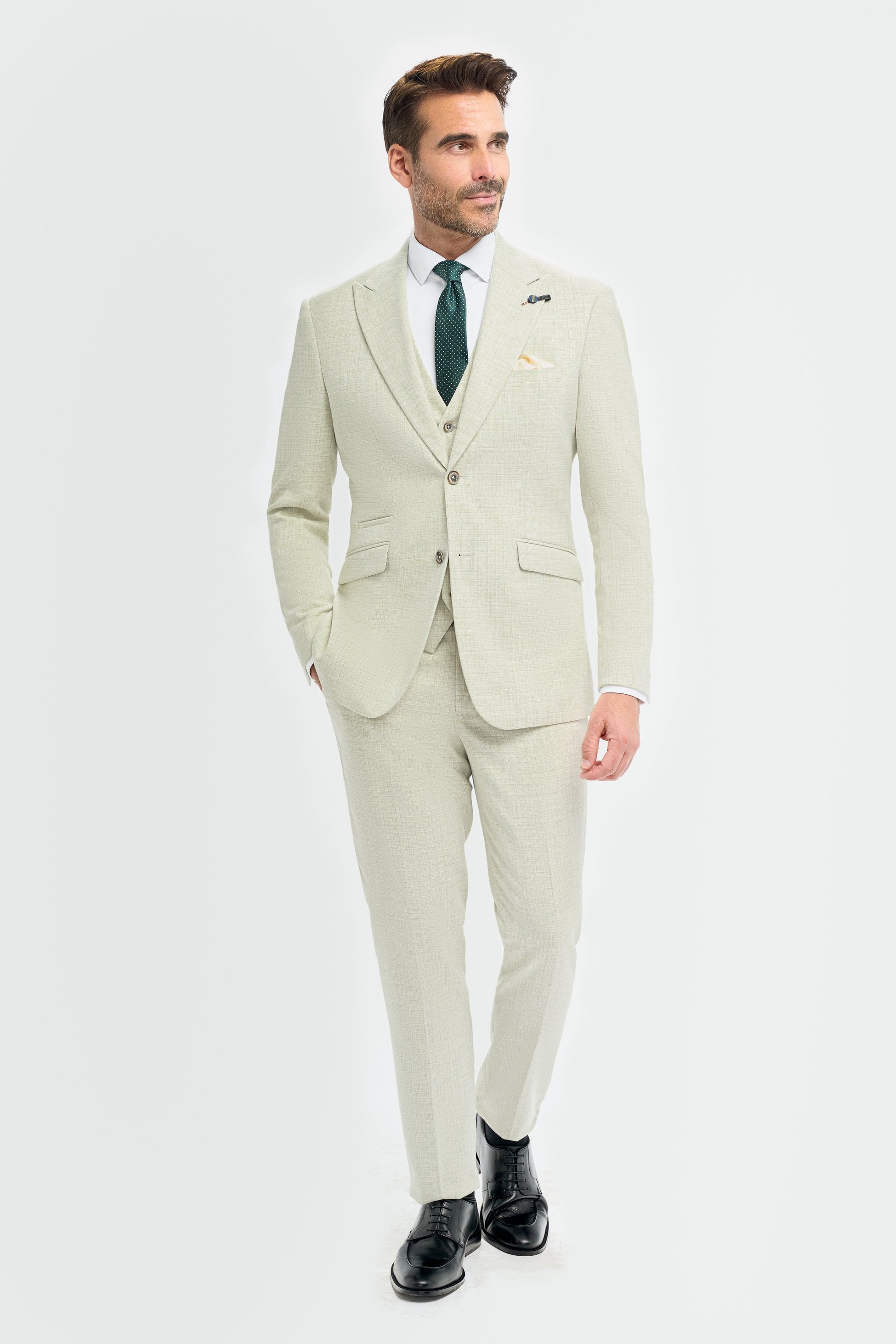 Mens Sage Green 3 Piece Slim Fit Textured Formal Suit TROPEZ