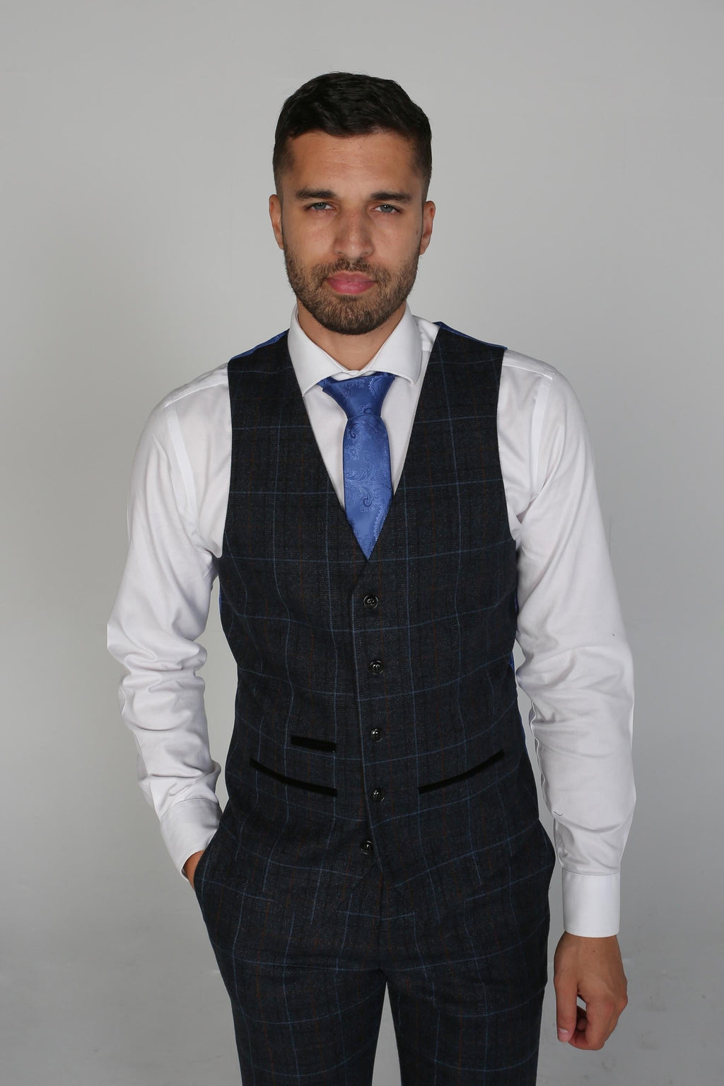 Men's Harvey Ocean Navy Windowpane Tailored Professional Suit