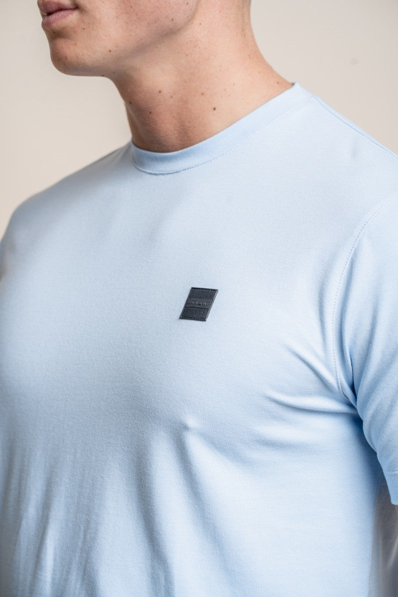 Mens Sky Blue Crew Neck Cotton T Shirt BOGART