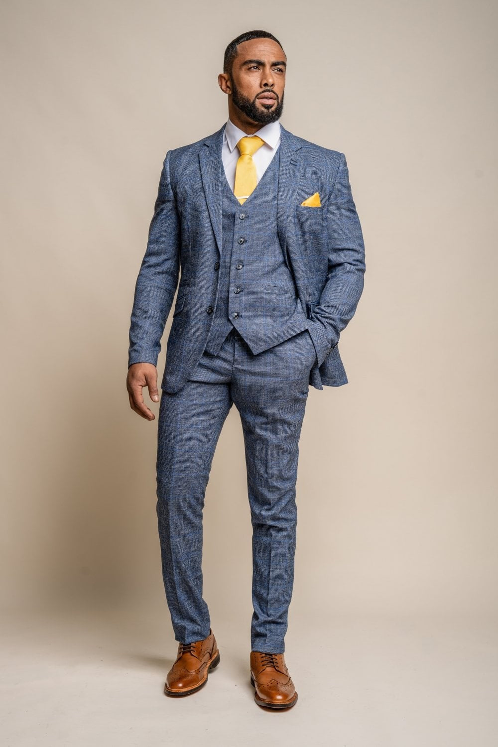 Men's Phantom Azure Blue Check Slim Fit Contemporary Suit