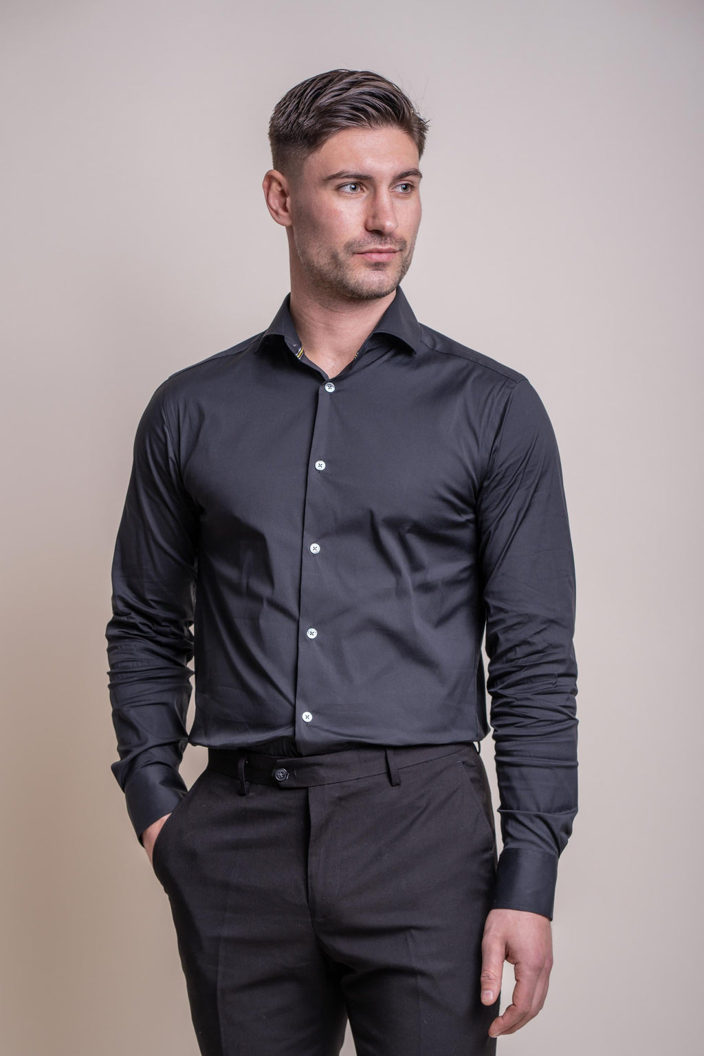 Mens Monaco Black Slim Fit Cotton Blend Dress Shirt