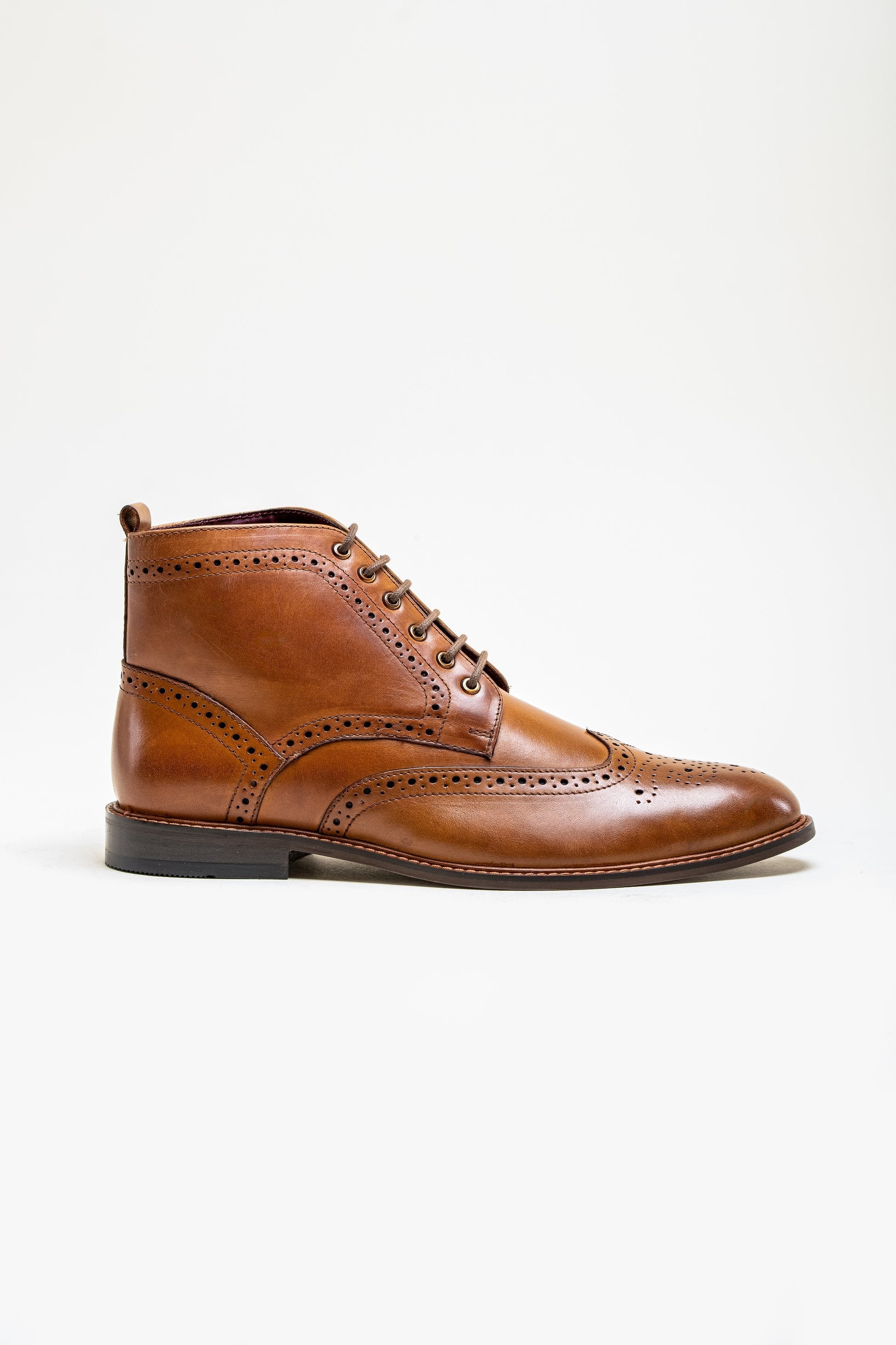 Mens Tan Brown Leather Lace Up Brogue Boots HOLMES