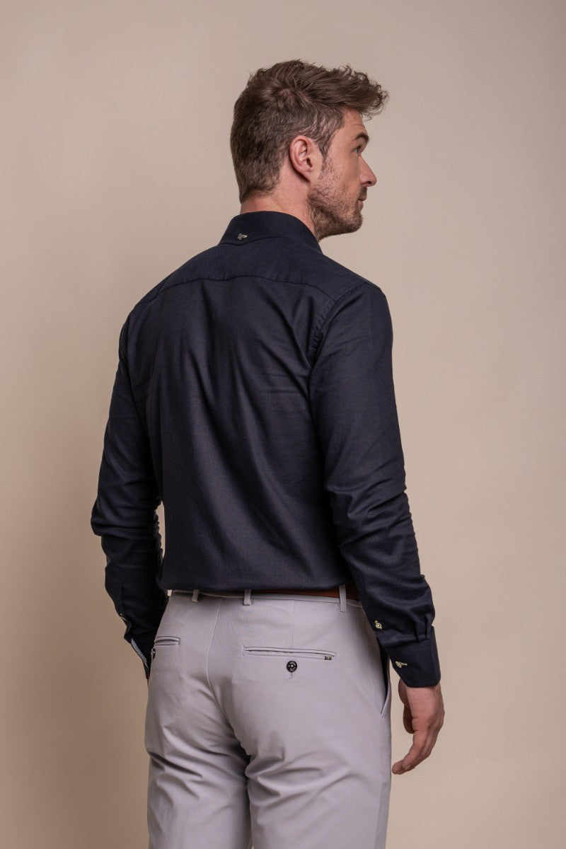 Mens Jordi Navy Blue Linen Long Sleeve Shirt