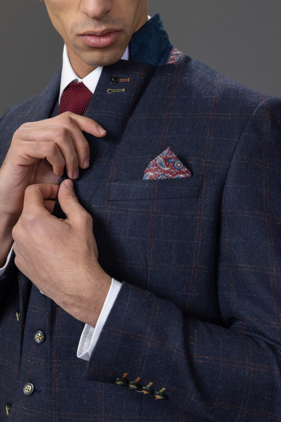 Men's Ryan Deep Navy Tweed Windowpane Tailored Professional Suit