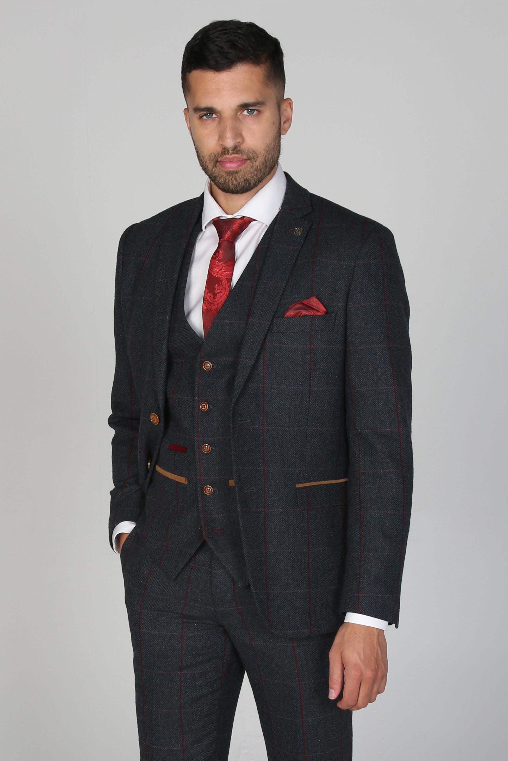 men’s navy herringbone tweed slim fit wedding suit