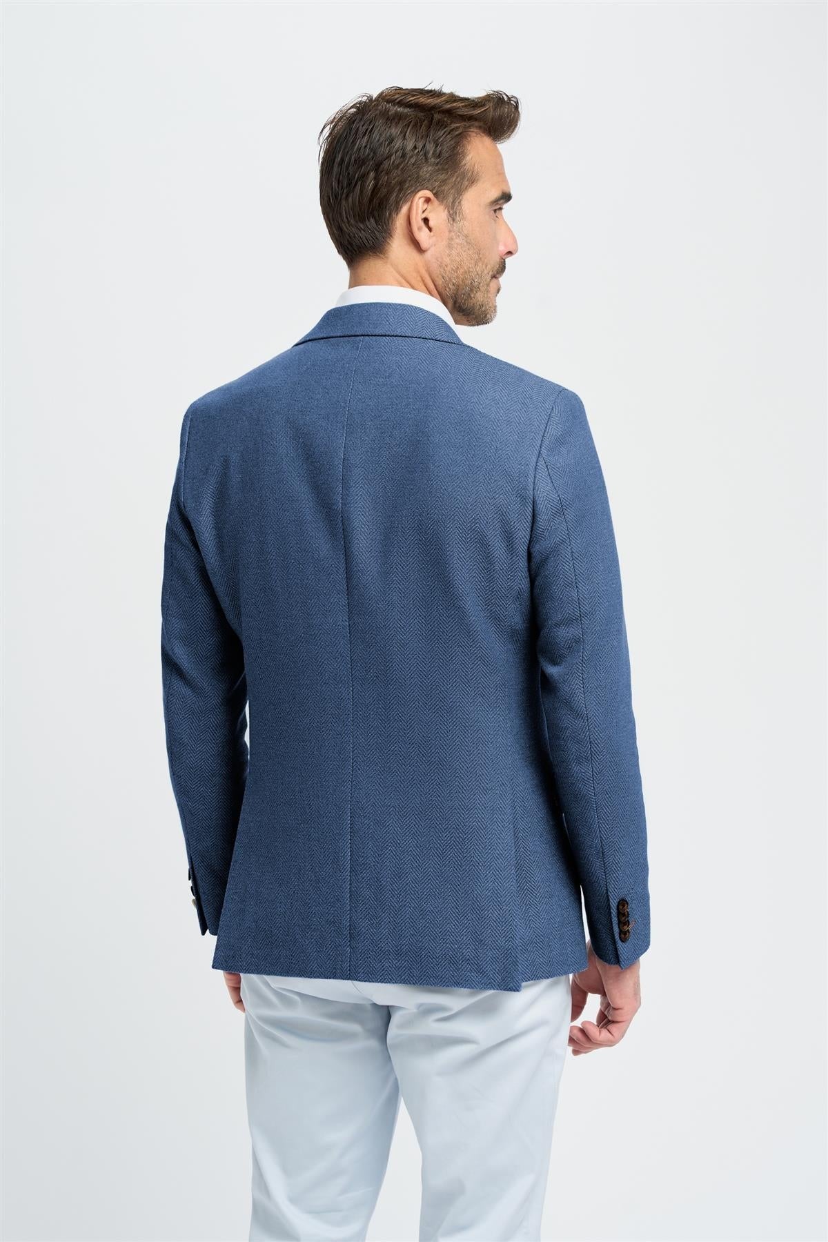 Mens Blue Cotton Herringbone Blazer FELIX