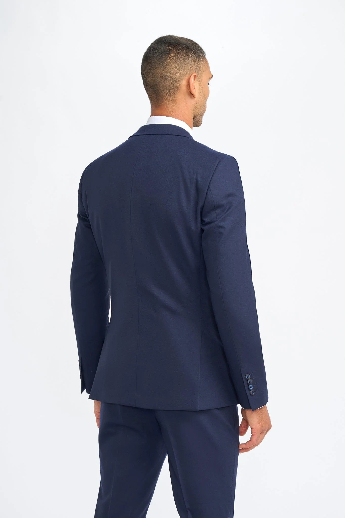 James Navy Blue Men's 3-Piece Wool Slim Fit Formal Suit