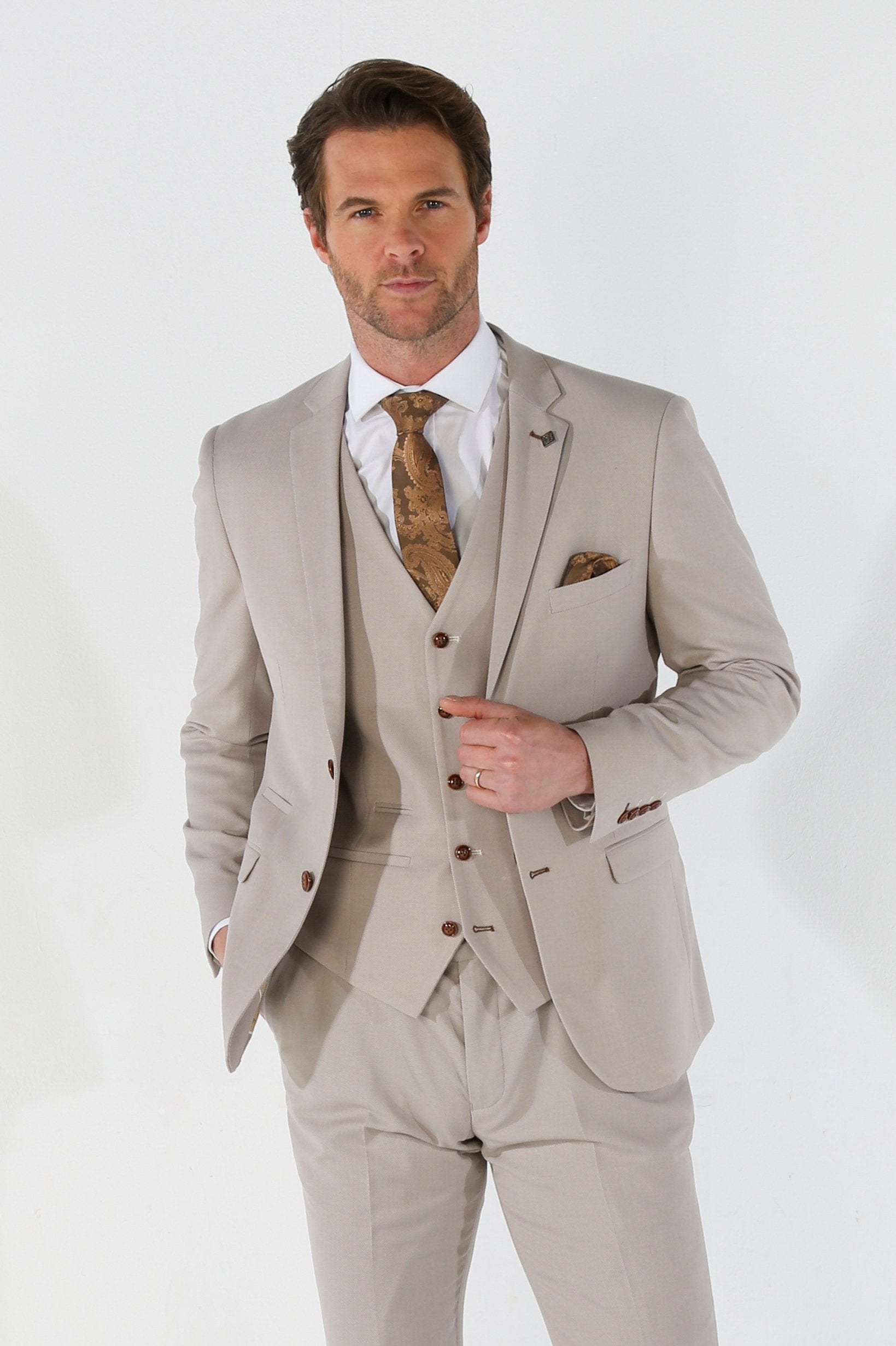 Mens stone beige tailored fit suit jacket MAYFAIR stylish cut