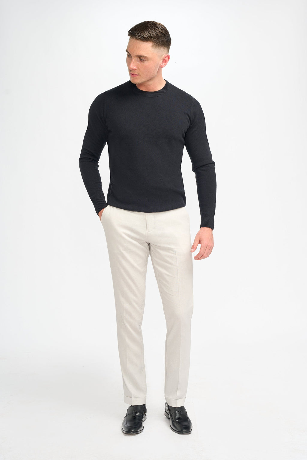 Mens Black Wool Blend Knit Pullover Jumper CONNALL