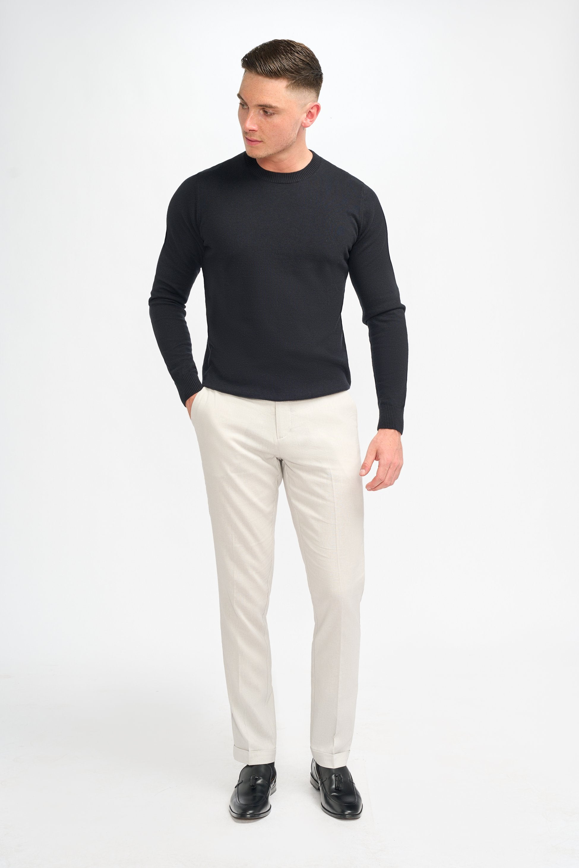 Mens Black Wool Blend Knit Pullover Jumper CONNALL