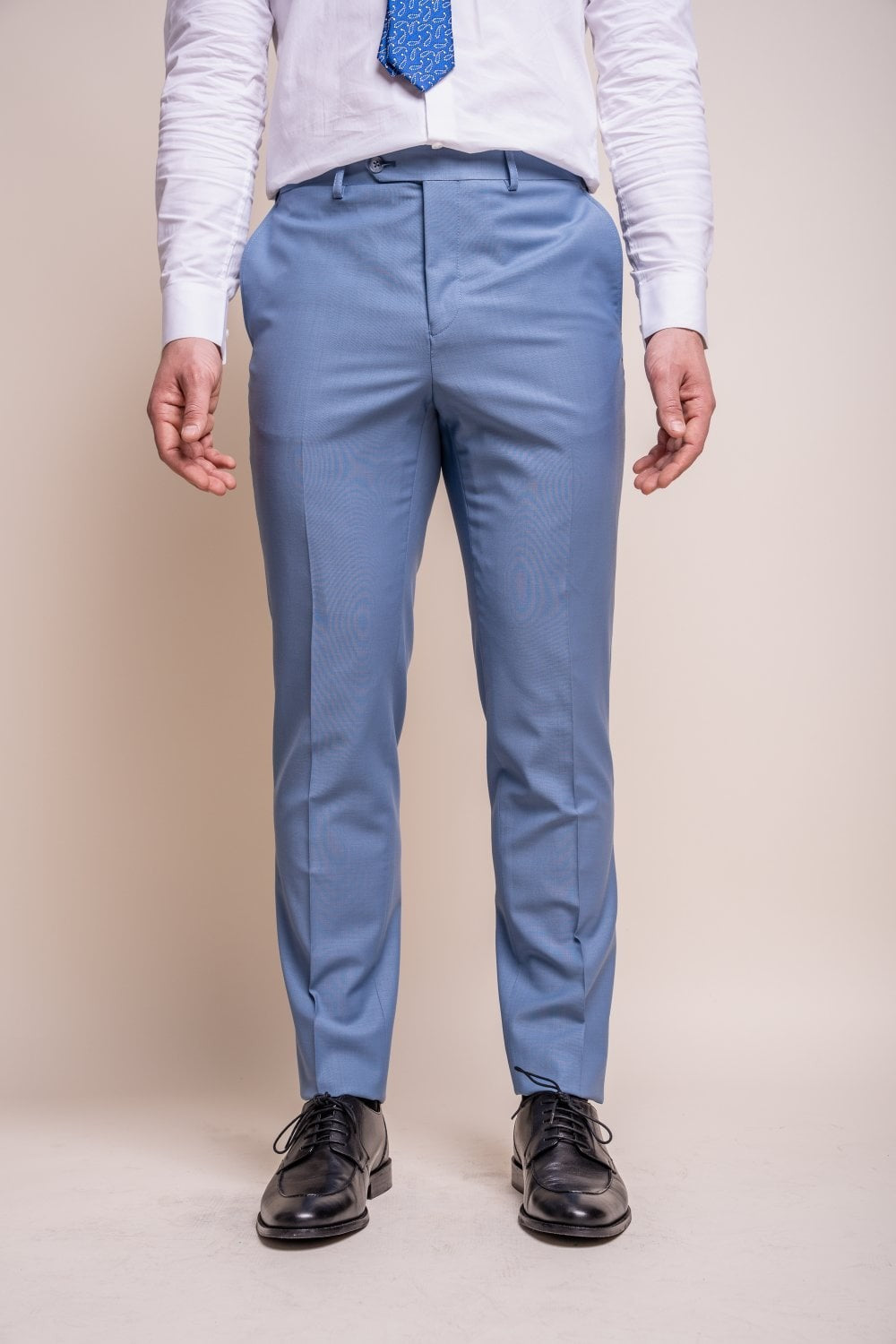 Men's Wool Blend Slim Fit Trousers - BOND - Ocean Blue