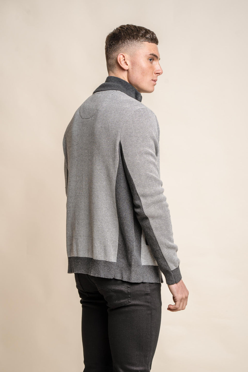 Mens Light Grey Knitted Cotton Slim Fit Cardigan Jacket ARTEGA