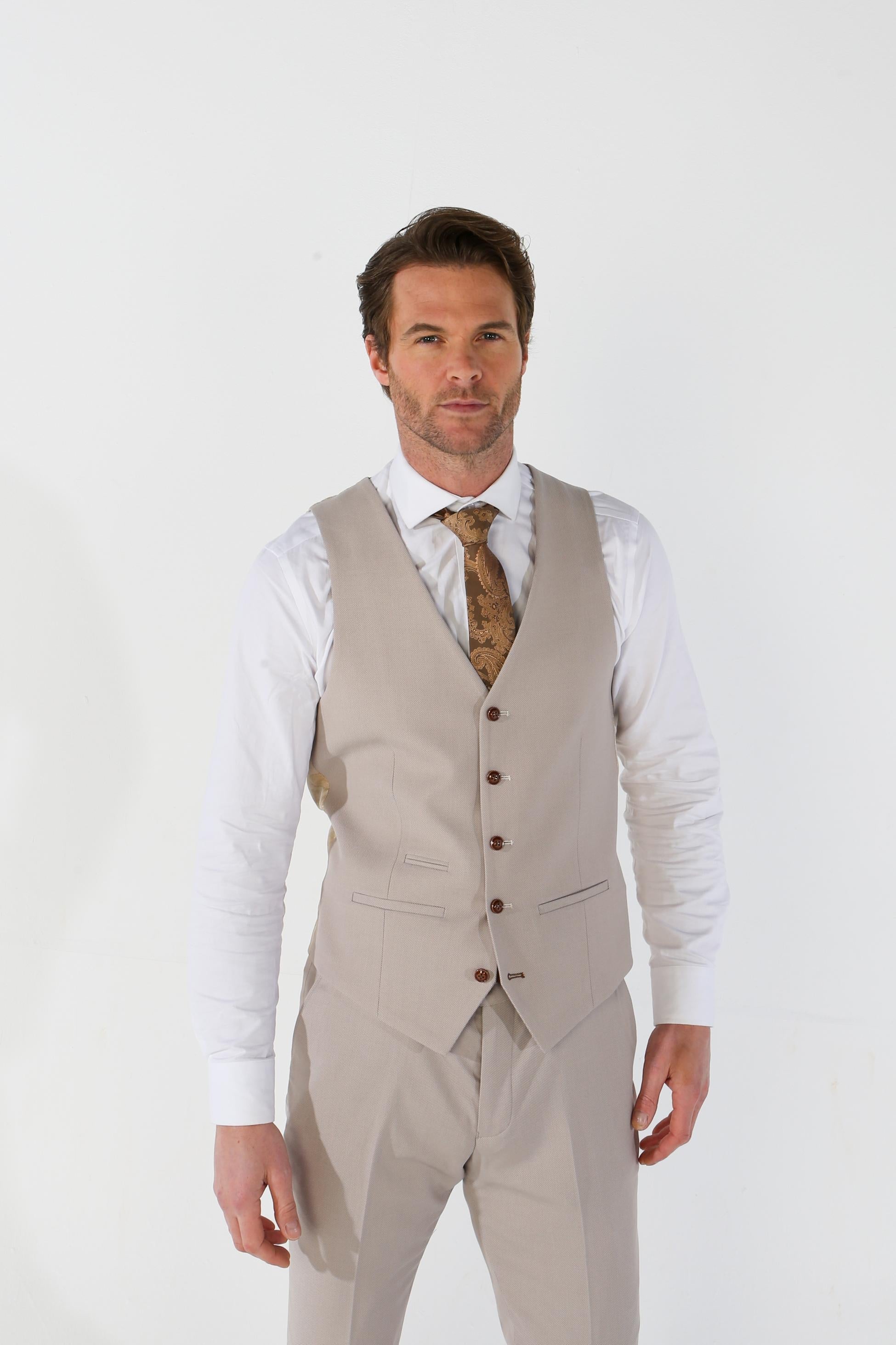 Mens Stone Tailored Fit Single Breasted Waistcoat MAYFAIR