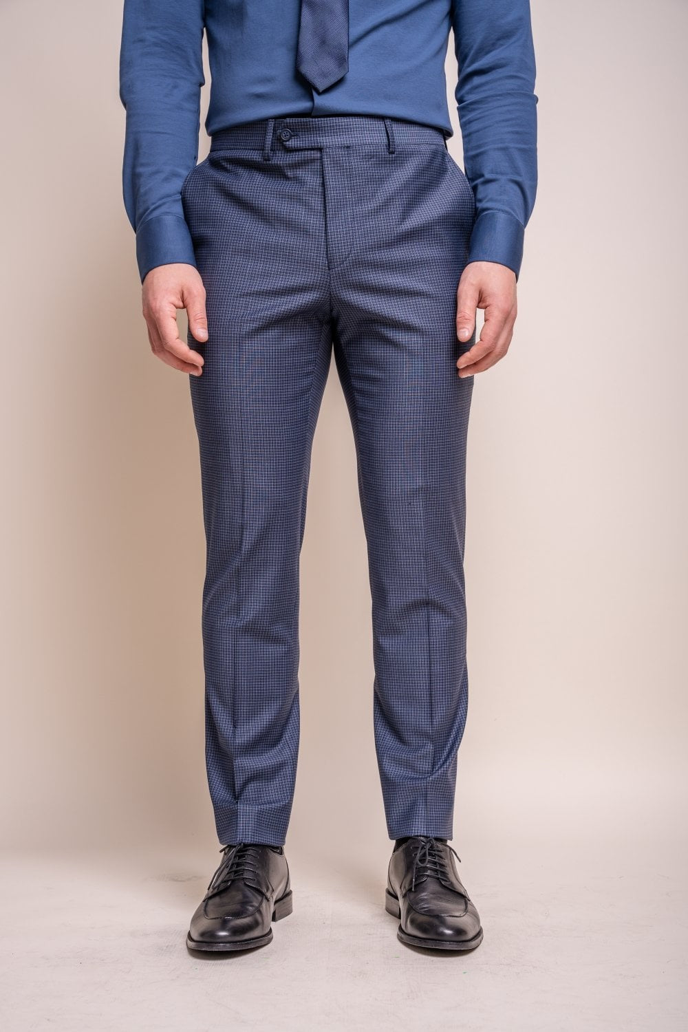 Men's Wool Blend Slim Fit Trousers - BOND - Navy Check